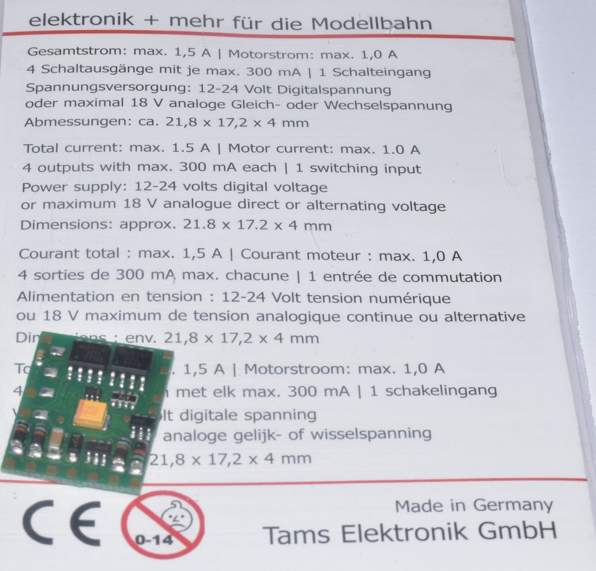 Artikel Bild: Tams LD-G-42 .2 Decoder Multi- Märklin & DCC max. 1,5 A RailCom