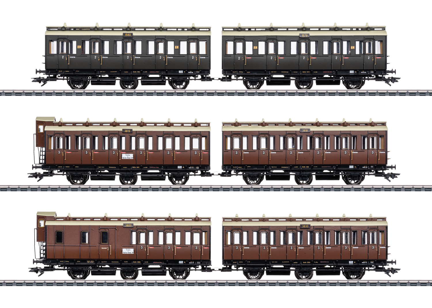 Artikel Bild: Märklin H0 42047 Abteilwagen-Set 6tlg. der KPEV Ep. I LED- Bel.