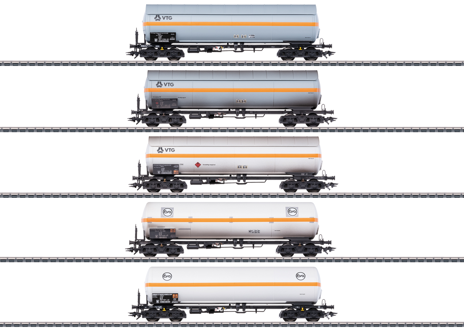 Artikel Bild: Märklin H0 48480 Druckgas-Kesselwagen-Set VTG und Eva, Ep. IV